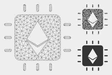 Ethereum Kristal Çip Vektör Örgü Tel Çerçeve Modeli ve Üçgen Mozaik Simgesi