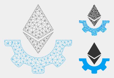 Ethereum Sanayi Dişli Vektör Örgü Karkas Modeli ve Üçgen Mozaik Simgesi