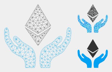 Ethereum Bakım Eller Vektör Örgü Karkas Modeli ve Üçgen Mozaik Simgesi