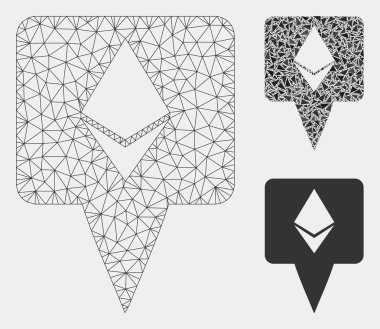 Ethereum Harita İşaretçisi Vektör Örgü 2d Model ve Üçgen Mozaik Simgesi