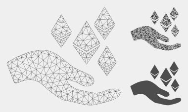 Ethereum Teklif El Vektör Örgü Karkas Modeli ve Üçgen Mozaik Simgesi
