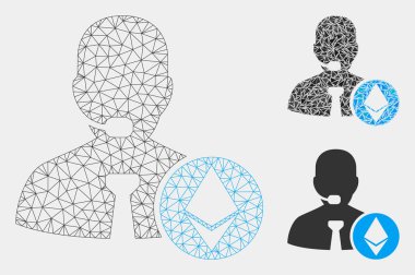 Ethereum Operatör Yöneticisi Vektör Örgü Tel Çerçeve Modeli ve Üçgen Mozaik Simgesi