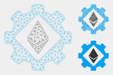 Ethereum Seçenekleri Dişli Vektör Örgü Karkas Modeli ve Üçgen Mozaik Simgesi