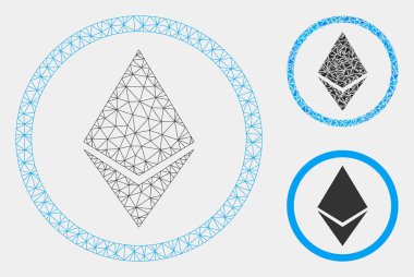 Ethereum Yuvarlak Vektör Örgü 2d Model ve Üçgen Mozaik Simgesi
