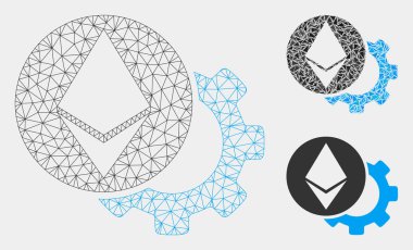 Ethereum Ayarları Dişli Vektör Örgü Ağ Modeli ve Üçgen Mozaik Simgesi