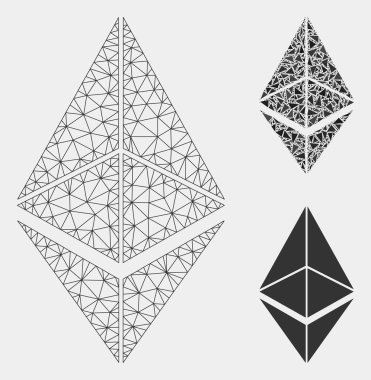 Ethereum Vektör Örgü Karkas Modeli ve Üçgen Mozaik Simgesi