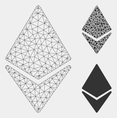 Ethereum Vektör Örgü 2d Model ve Üçgen Mozaik Simgesi