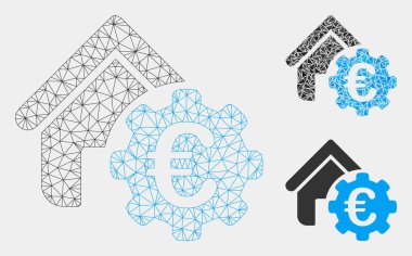 Euro Bina Ödeme Dişli Vektör Mesh Ağ Modeli ve Üçgen Mozaik Simgesi