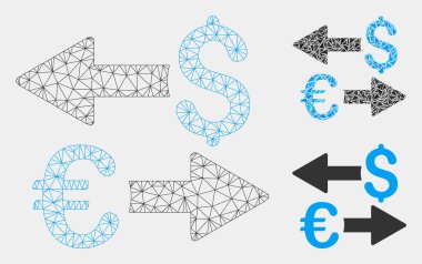 Euro Dolar İşlemleri Vektör Örgü Tel Çerçeve Modeli ve Üçgen Mozaik Simgesi