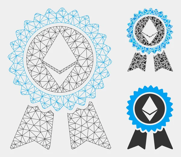 Ethereum Reward Seal Vector Mesh Carcaça Modelo e Triângulo Ícone Mosaico —  Vetores de Stock