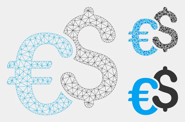 欧元和美元货币矢量网格尸体模型和三角形马赛克图标 — 图库矢量图片