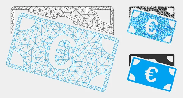 Euro Banknotes Vector Mesh Network Model e Triângulo Ícone Mosaico —  Vetores de Stock