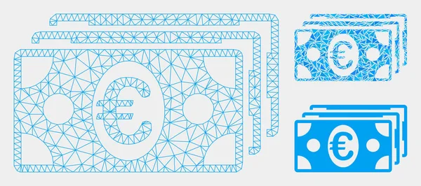 Euro sedlar vektor mesh tråd ram modell och triangel mosaik ikon — Stock vektor