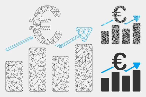 Euro Business bar grafiek vector mesh 2D model en driehoek mozaïek pictogram — Stockvector