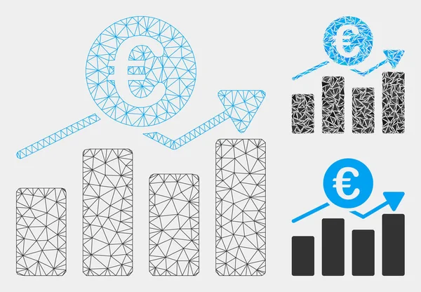 Euro Business Chart Modèle de cadre de fil de maille vectorielle et icône de mosaïque de triangle — Image vectorielle