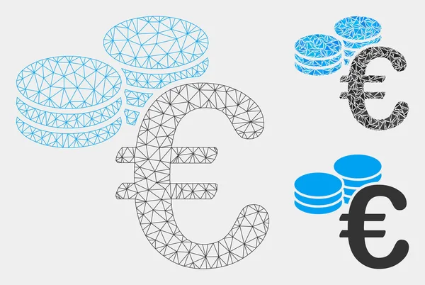 Euro pièces vectoriel maille modèle 2D et triangle mosaïque icône — Image vectorielle