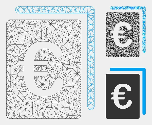 Euro document vector mesh 2D model en driehoek mozaïek pictogram — Stockvector