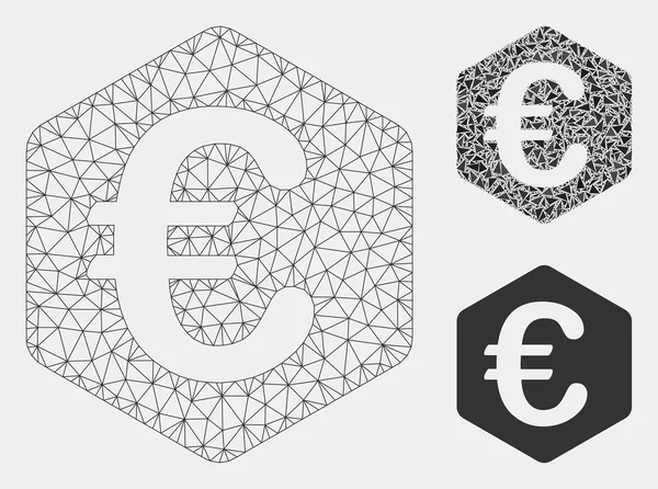 Euro Finance Vector Mesh Carcass Model and Triangle Mosaic Icon — Stock Vector