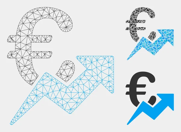 Modèle de réseau de maille vectorielle de croissance d'euro et icône de mosaïque de triangle — Image vectorielle