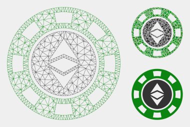 Ethereum Casino Chip Vektör Örgü Karkas Modeli ve Üçgen Mozaik Simgesi