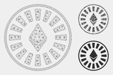 Ethereum Casino Rulet Vektör Örgü Ağ Modeli ve Üçgen Mozaik Simgesi
