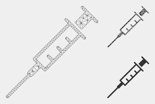 空のシリンジベクトルメッシュカーカスモデルと三角形のモザイクアイコン — ストックベクタ