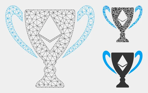 Ethereum Award Cup Vector Mesh modello di rete e Triangolo Mosaico Icona — Vettoriale Stock