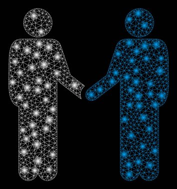 Flash Spotlar ile Parlayan Örgü Ağ Arkadaşlar El Sıkışma