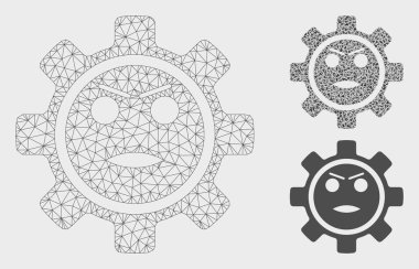 Dişli Angry Smiley Vektör Örgü Ağ Modeli ve Üçgen Mozaik Simgesi