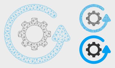 Gearwheel Dönme Yönü Vektör Örgü Tel Çerçeve Modeli ve Üçgen Mozaik Simgesi