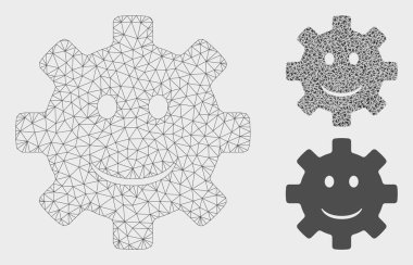 Dişli Smile smiley vektör mesh ağ modeli ve üçgen mozaik simge