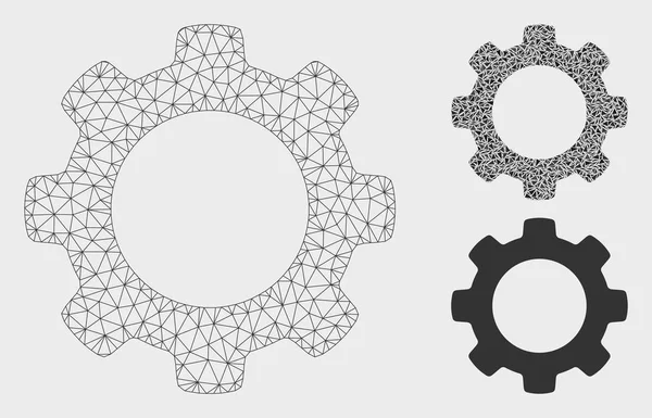 Engrenagem Vector Mesh 2D Modelo e Triângulo Mosaico Ícone — Vetor de Stock