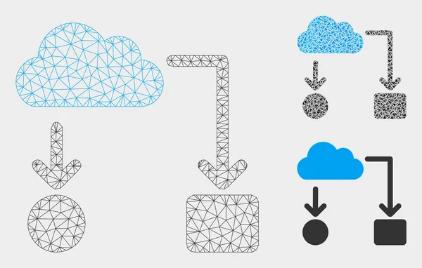 Cloud Flow diagram vektor mesh 2D modell och triangel mosaik ikon — Stock vektor