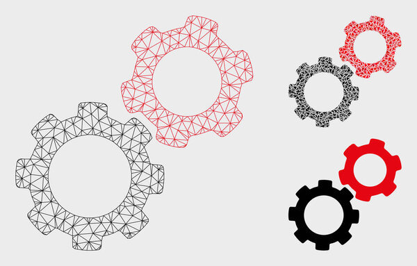 Gears Vector Mesh Wire Frame Model and Triangle Mosaic Icon