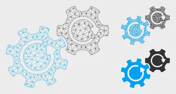 Gears rotation vektor mesh tråd ram modell och triangel mosaik ikon — Stock vektor