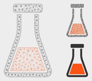 Flask Vektör Örgü Tel Çerçeve Modeli ve Üçgen Mozaik Simgesi