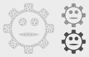 Dişli Yüz Nötr Smiley Vektör Örgü Ağ Modeli ve Üçgen Mozaik Simgesi