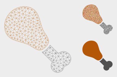 Kızarmış Tavuk Bacak Vektör Örgü 2d Model ve Üçgen Mozaik Simgesi
