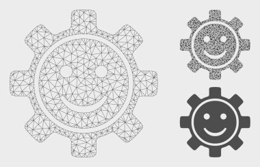 Dişli Smile Vektör Örgü Tel Çerçeve Modeli ve Üçgen Mozaik Simgesi