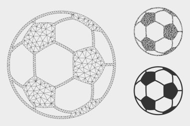 Futbol Topu Vektör Örgü Karkas Modeli ve Üçgen Mozaik Simgesi