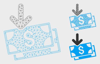 Banknotlar Vektör Örgü Tel Çerçeve Modeli ve Üçgen Mozaik Simgesi alın