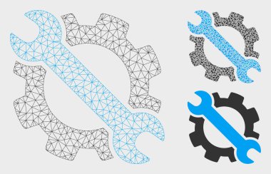 Dişli ve Anahtar Seçenekleri Araçları Vektör Örgü Karkas Modeli ve Üçgen Mozaik Simgesi