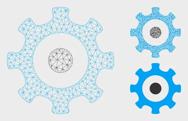 Engrenagem Vector Mesh 2D Modelo e Triângulo Mosaico Ícone — Vetor de Stock