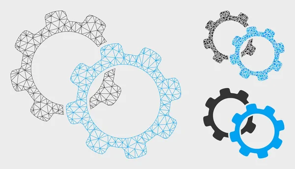 Gears vector mesh 2D model en driehoek mozaïek pictogram — Stockvector