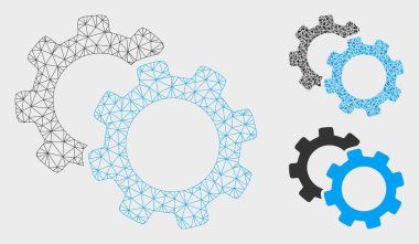 Dişli vektör mesh ağ modeli ve üçgen mozaik simge