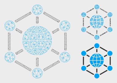 Global Web Vektör Örgü 2d Model ve Üçgen Mozaik Simgesi
