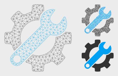 Dişli ve Anahtar Seçenekleri Vektör Örgü Tel Çerçeve Modeli ve Üçgen Mozaik Simgesi