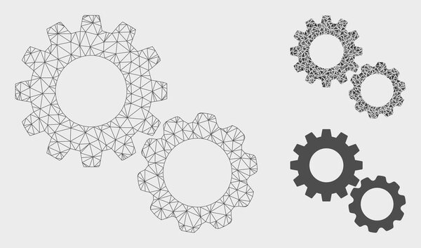 Gears Vector Mesh 2D Model and Triangle Mosaic Icon