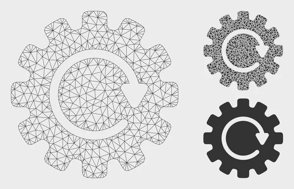 Gearwheel Rotation Vector Mesh 2D Model and Triangle Mosaic Icon — Stock Vector