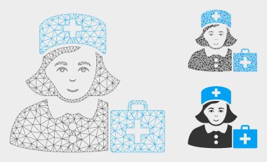 İlk yardım hemşire vektör Mesh tel çerçeve model ve üçgen mozaik simge